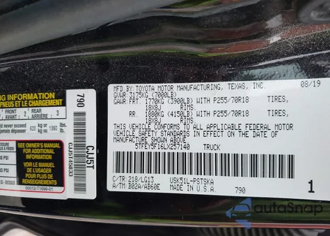 2020 Toyota Tundra Sr5 from USA, damaged, VIN 5TFEY5F16LX257140